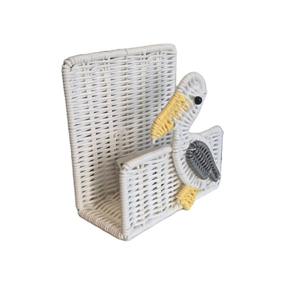 New Plastic Wicker Yellow & White Segal Bird Beach Napkin Towel Holder - Picture 2 of 2